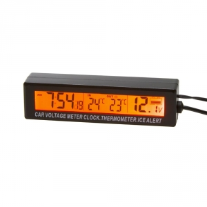 Digitální autoteploměr - venkovní a vnitřní teplota / voltmetr / hodiny / 2 typy podsvícení